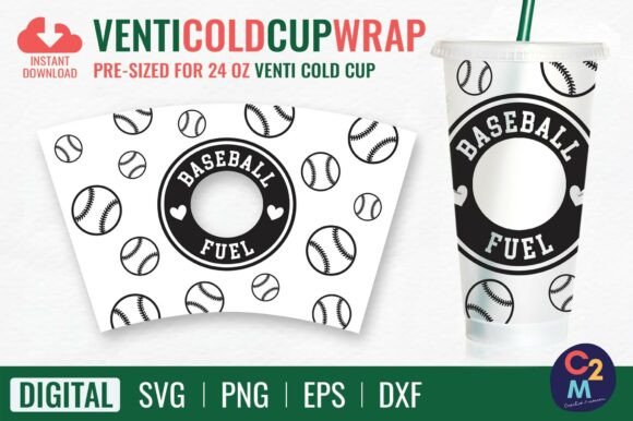 Baseball Fuel Venti Cold Cup 24oz SVG