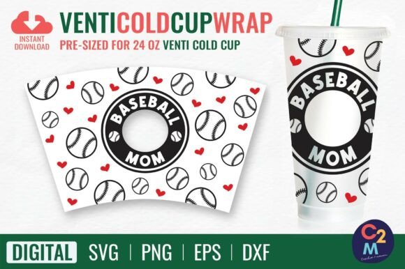 Baseball Mom Venti Cold Cup 24oz SVG