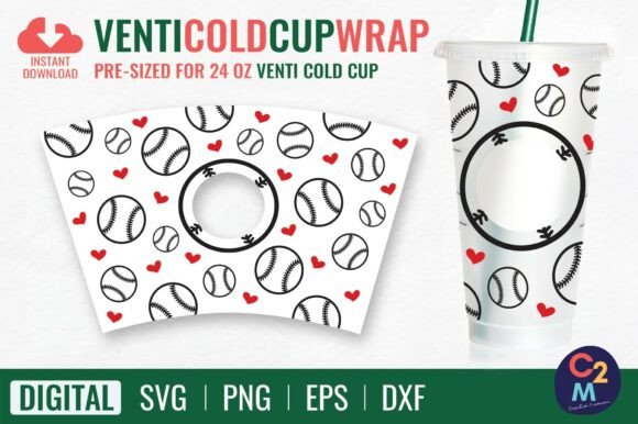 Baseball Venti Cold Cup 24oz SVG