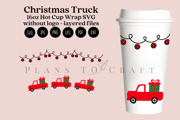 Christmas Truck 16oz Hot Cup Wrap SVG