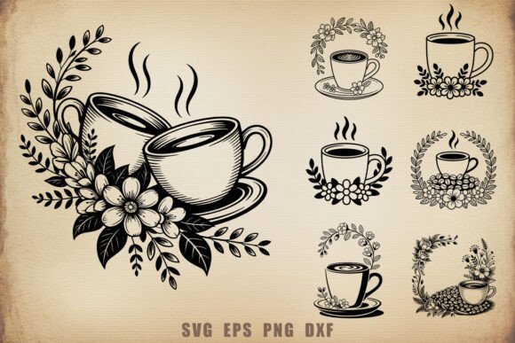 Coffee Cup Floral SVG Bundle