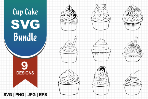 Cup Cake Line Art SVG