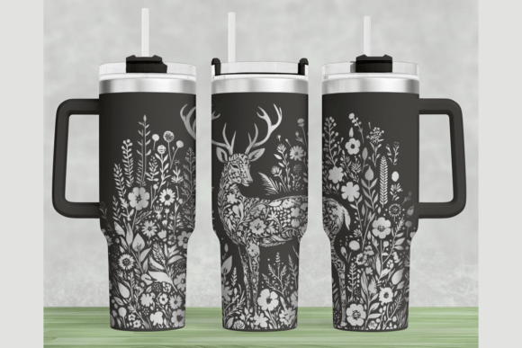 Deer Flower Tumbler Wrap SVG
