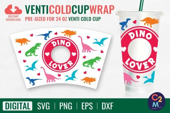 Dinosaur Venti Cold Cup 24oz SVG