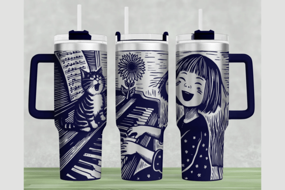 Girl and Cat Tumbler Wrap SVG