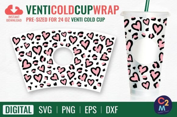 Leopard Heart Venti Cold Cup 24oz SVG
