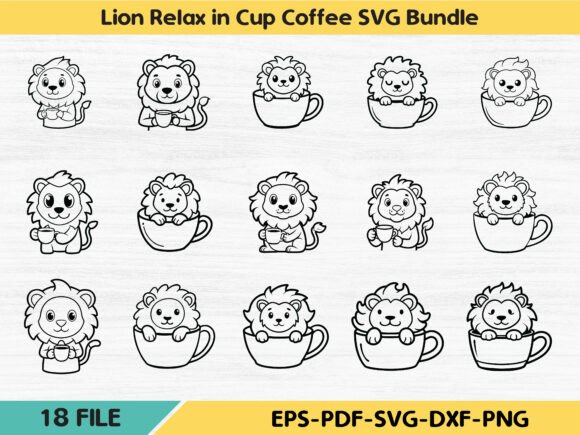 Lion Relax in Cup Coffee SVG Bundle