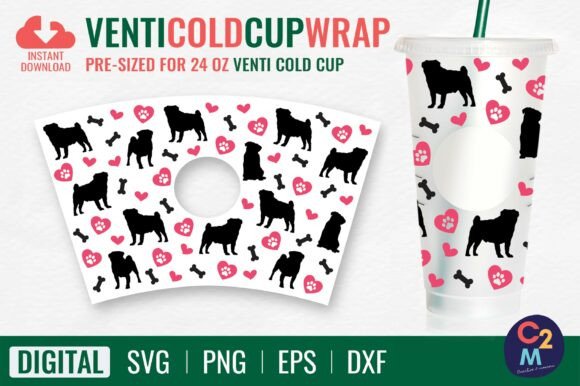 Pug Venti Cold Cup 24oz SVG