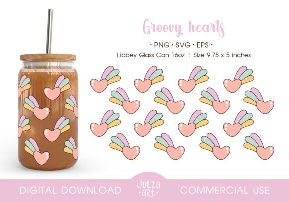 Retro Love Hearts Cup Wrap SVG PNG