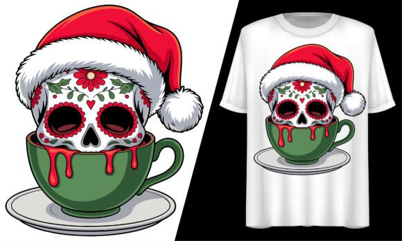 Santa Skull in Coffee Cup Christmas SVG