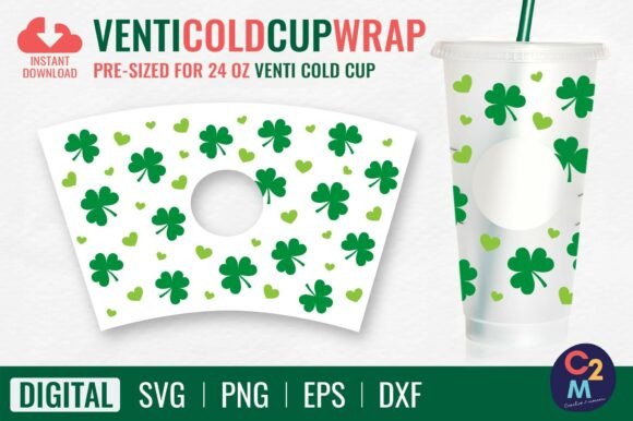 Shamrock Hearts Venti Cold Cup 24oz SVG
