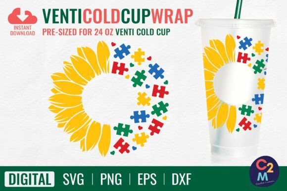 Sunflower Autism Venti Cold Cup 24oz SVG